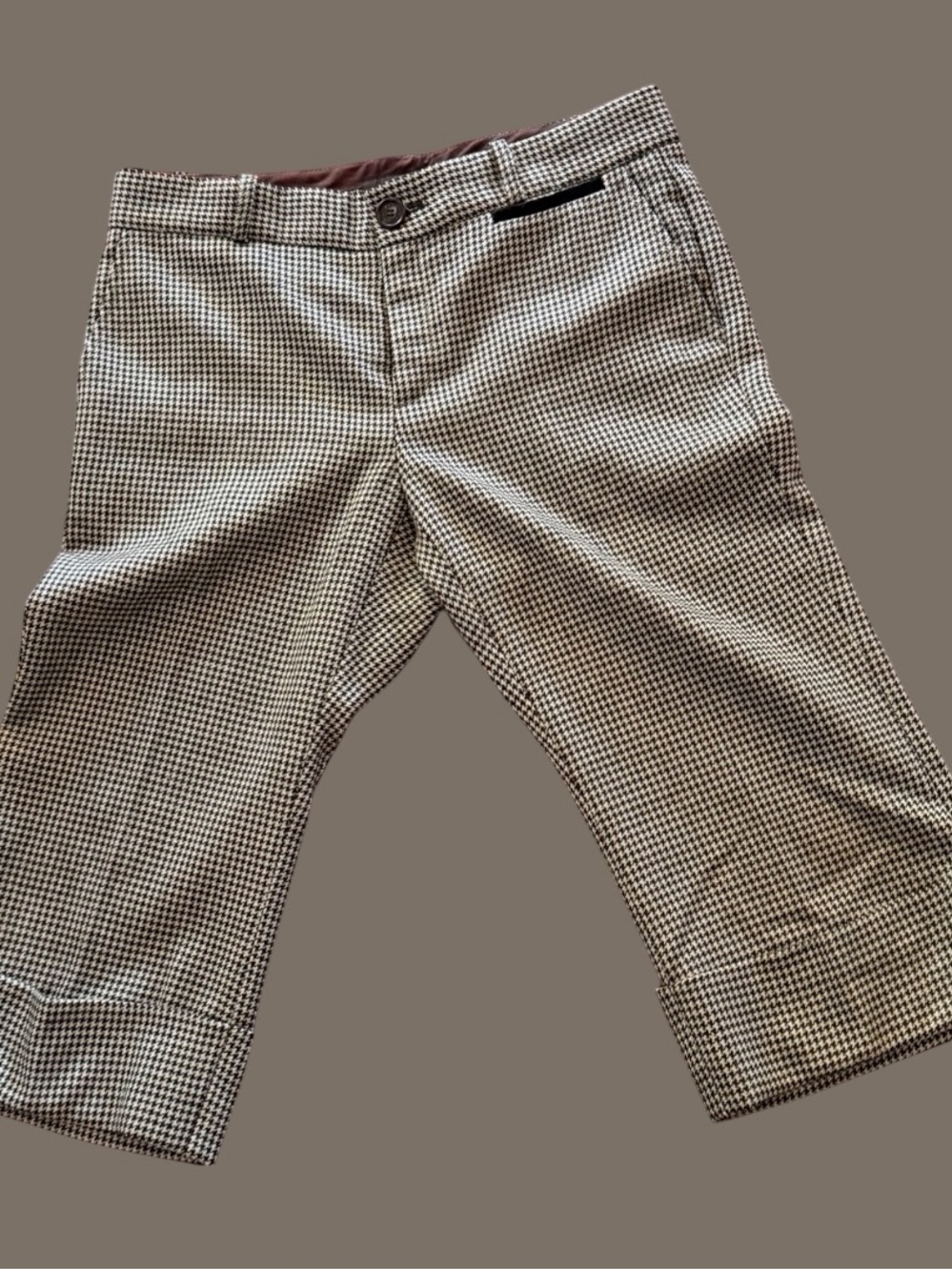 VTG Brown Wool houndstooth cropped pant by Pink Tartan 1990